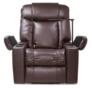 Golden Rhea PR447 power lift chair, brown leather recliner for home care and mobility support.