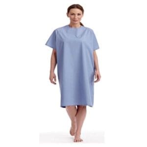 MOBB Unisex Patient Night Gown, light blue, for home care and hospital use.