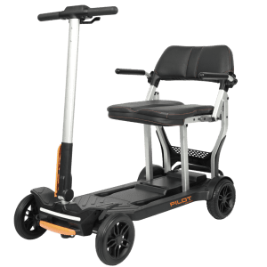 MOVO Pilot Medical Mobility Scooter M0289S, four-wheel, padded seat for home mobility support.