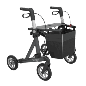 REHASENSE SERVER HD XL rollator: lightweight, large wheels, hand brakes for mobility support.