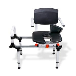 ShowerBuddy SG3 sliding transfer bench with armrests for accessible home care mobility support.