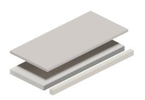 Permobil Koppla mattress isometric view; layered gray blocks for home care support.