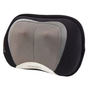 HoMedics massage pillow for home care with mesh panel, ergonomic design, side controls.