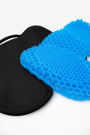ObusForme mesh seat cushion for mobility support and blue gel cushion for medical home care.