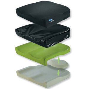 Medical seat cushion with waterproof cover, contoured foam for mobility support and home care use.