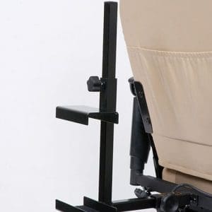 Black metal mobility support bracket for chair, ideal for home care or medical equipment use.
