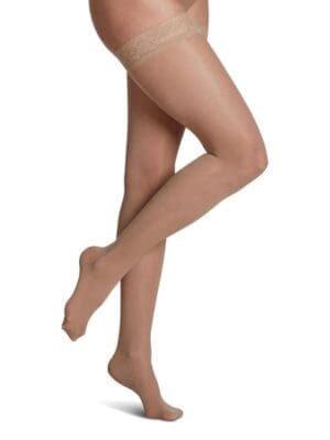 Sigvaris 15-20mmHg thigh-high compression stockings for mobility support and home care use.