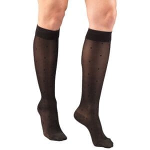 Truform 1782 compression knee high socks, sheer black, gentle support for mobility aid.